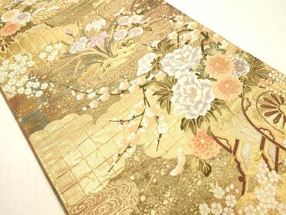 平和屋本店▼六通柄袋帯　唐織　流水花車文　本金二重箔　正絹　逸品　DABI5015op