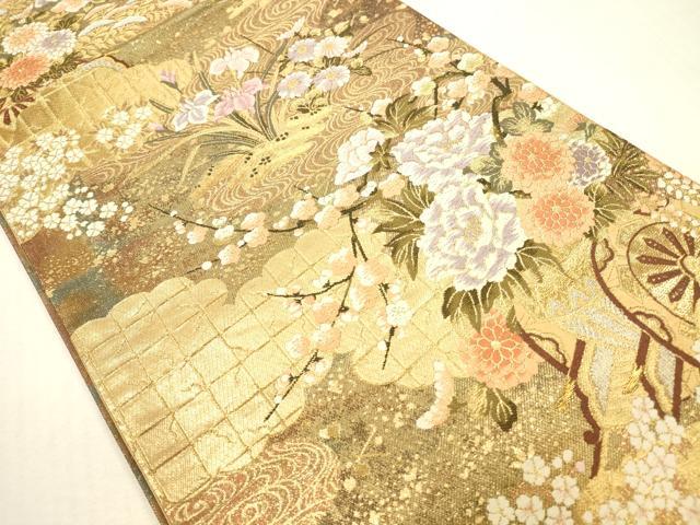 平和屋本店▼六通柄袋帯　唐織　流水花車文　本金二重箔　正絹　逸品　DABI5015op