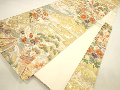 平和屋本店▼六通柄袋帯　唐織　花遊鳳凰絵　本金箔二重　正絹　逸品　DABI5019op