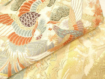 平和屋本店▼六通柄袋帯　唐織　花遊鳳凰絵　本金箔二重　正絹　逸品　DABI5019op