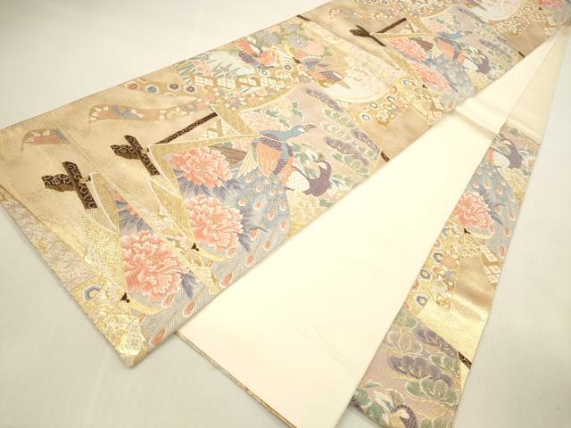 平和屋本店▼六通柄袋帯　唐織　孔雀几帳花文　九百錦24K二重箔　正絹　逸品　DABI5027op