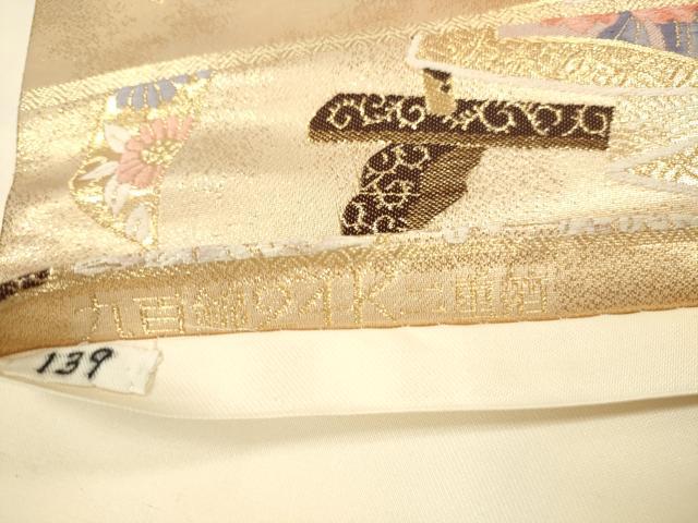 平和屋本店▼六通柄袋帯　唐織　孔雀几帳花文　九百錦24K二重箔　正絹　逸品　DABI5027op