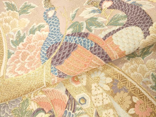 平和屋本店▼六通柄袋帯　唐織　孔雀几帳花文　九百錦24K二重箔　正絹　逸品　DABI5027op
