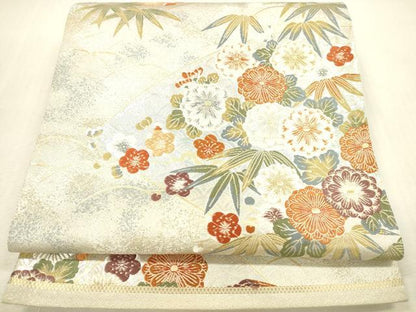 平和屋本店▼六通柄袋帯　唐織　草花　本金箔　正絹　逸品　DABI5029op