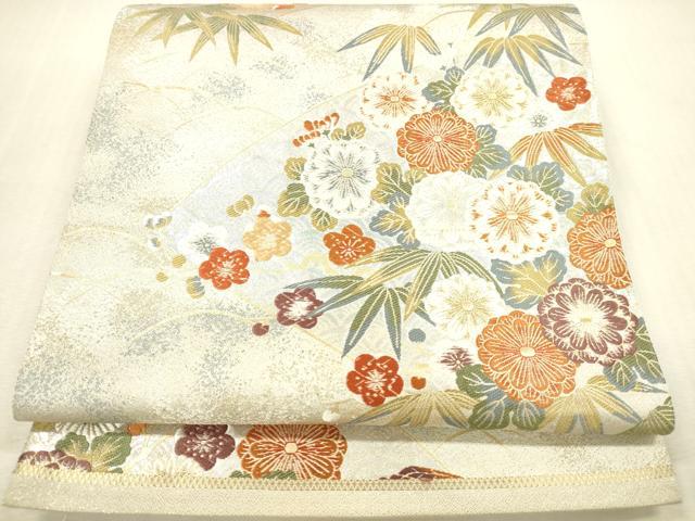 平和屋本店▼六通柄袋帯　唐織　草花　本金箔　正絹　逸品　DABI5029op