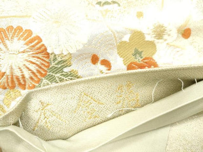 平和屋本店▼六通柄袋帯　唐織　草花　本金箔　正絹　逸品　DABI5029op
