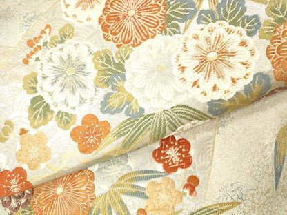 平和屋本店▼六通柄袋帯　唐織　草花　本金箔　正絹　逸品　DABI5029op
