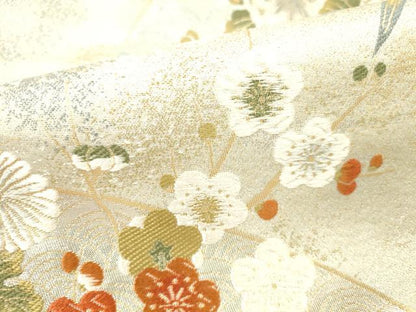 平和屋本店▼六通柄袋帯　唐織　草花　本金箔　正絹　逸品　DABI5029op