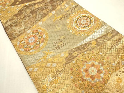 平和屋本店▼六通柄袋帯　唐織　正倉院花文　純金二重箔　正絹　逸品　DABI5032op