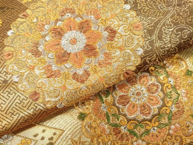平和屋本店▼六通柄袋帯　唐織　正倉院花文　純金二重箔　正絹　逸品　DABI5032op