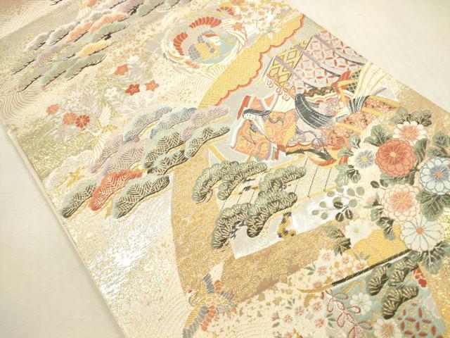 平和屋本店▼全通柄袋帯　唐織　桃山宝華松文　本金箔二重　正絹　逸品　DABI5033op