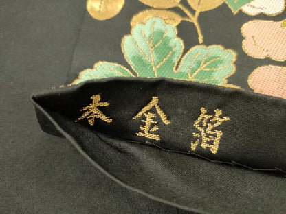 平和屋本店▼六通柄袋帯　草花松文　黒地　本金箔　正絹　逸品　DABI5034op