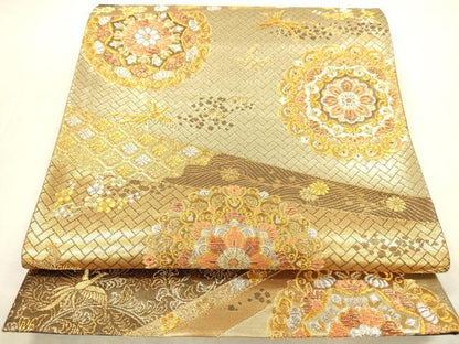 平和屋本店▼六通柄袋帯　正倉院鳳凰花文　純金二重箔　正絹　逸品　DABI5036op