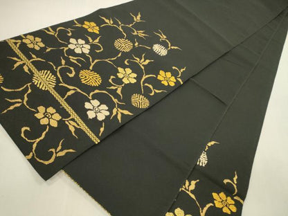 平和屋本店▼太鼓柄袋帯　笹蔓文様　黒地　本金　正絹　逸品　DABI5038op