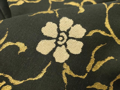 平和屋本店▼太鼓柄袋帯　笹蔓文様　黒地　本金　正絹　逸品　DABI5038op