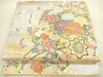 平和屋本店▼六通柄袋帯　唐織　源氏雲花車文　本金　正絹　逸品　DABI5039op