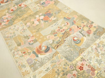 平和屋本店▼六通柄袋帯　唐織　色紙取鴛鴦花文　本金箔　正絹　逸品　DABI5040op