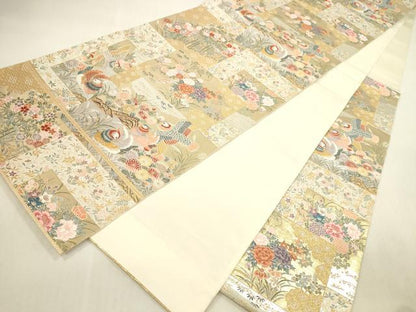 平和屋本店▼六通柄袋帯　唐織　色紙取鴛鴦花文　本金箔　正絹　逸品　DABI5040op