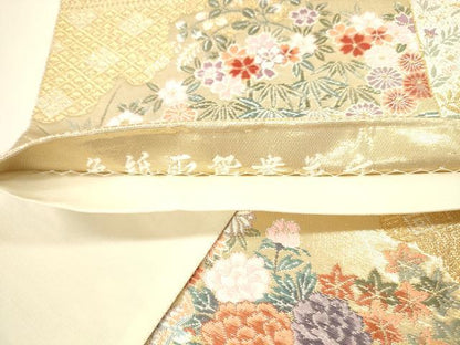 平和屋本店▼六通柄袋帯　唐織　色紙取鴛鴦花文　本金箔　正絹　逸品　DABI5040op