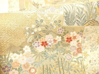 平和屋本店▼六通柄袋帯　唐織　色紙取鴛鴦花文　本金箔　正絹　逸品　DABI5040op