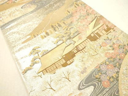 平和屋本店▼六通柄袋帯　風景文　本金箔　正絹　逸品　DABI5041op