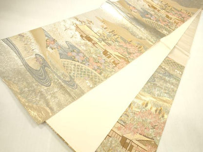 平和屋本店▼六通柄袋帯　風景文　本金箔　正絹　逸品　DABI5041op
