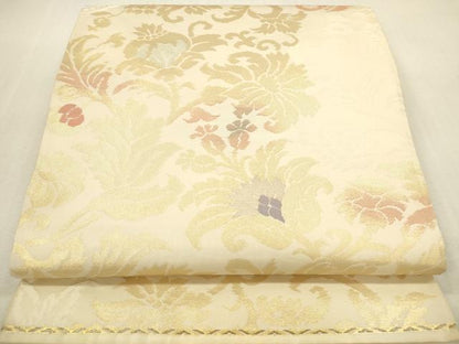 平和屋本店▼六通柄袋帯　更紗花文　草木染　本金本漆箔　正絹　逸品　DABI5042op