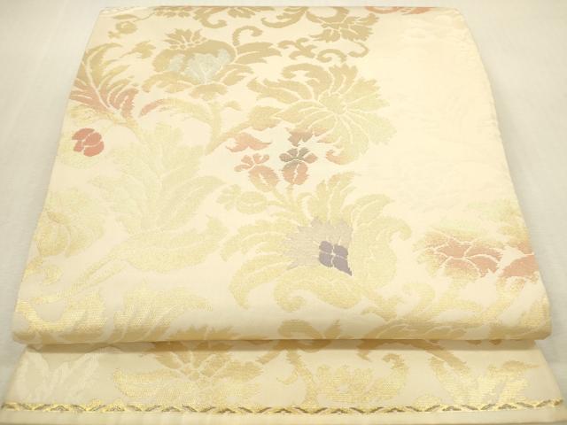 平和屋本店▼六通柄袋帯　更紗花文　草木染　本金本漆箔　正絹　逸品　DABI5042op