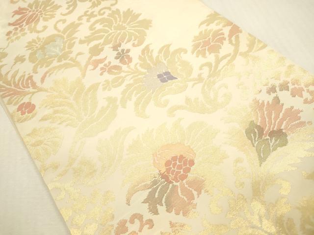 平和屋本店▼六通柄袋帯　更紗花文　草木染　本金本漆箔　正絹　逸品　DABI5042op