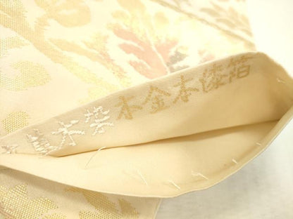 平和屋本店▼六通柄袋帯　更紗花文　草木染　本金本漆箔　正絹　逸品　DABI5042op