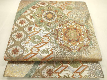 平和屋本店▼六通柄袋帯　彫華献上文　本金箔二重　正絹　逸品　DABI5045op