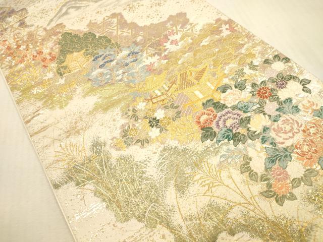 平和屋本店▼六通柄袋帯　唐織　風景名所道　九百本金弐重箔　正絹　逸品　DABI5049op