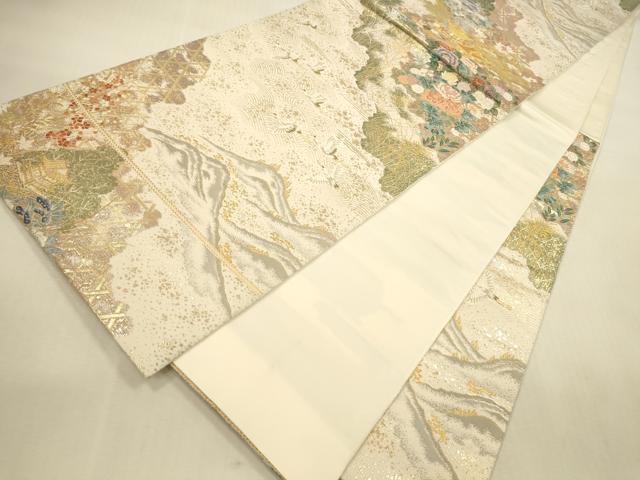 平和屋本店▼六通柄袋帯　唐織　風景名所道　九百本金弐重箔　正絹　逸品　DABI5049op