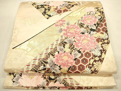 平和屋本店▼六通柄袋帯　唐織　吉祥草花文　純金二重箔　正絹　逸品　DABI5051op