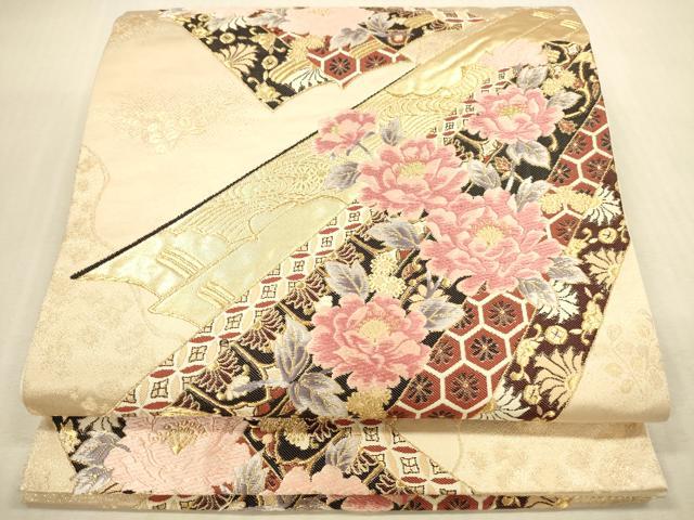 平和屋本店▼六通柄袋帯　唐織　吉祥草花文　純金二重箔　正絹　逸品　DABI5051op