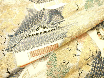 平和屋本店▼六通柄袋帯　白鷺城　純金箔　正絹　逸品　DABI5052op