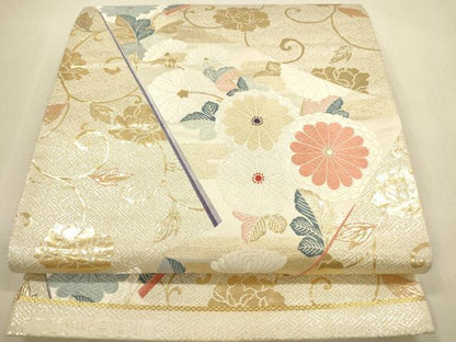 平和屋本店▼六通柄袋帯　唐織　花唐草文　九百錦純金箔24K　正絹　逸品　DABI5054op