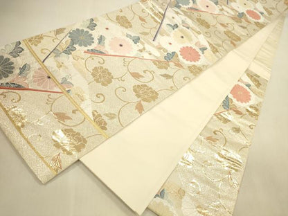 平和屋本店▼六通柄袋帯　唐織　花唐草文　九百錦純金箔24K　正絹　逸品　DABI5054op