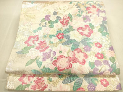 平和屋本店▼六通柄袋帯　唐織　草花　九百錦　本金箔　正絹　逸品　DABI5055op