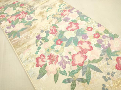 平和屋本店▼六通柄袋帯　唐織　草花　九百錦　本金箔　正絹　逸品　DABI5055op