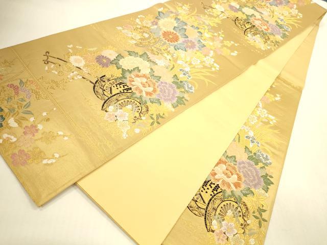平和屋本店▼六通柄袋帯　唐織　花車都之詩　九百本金弐重織　正絹　逸品　DABI5056op