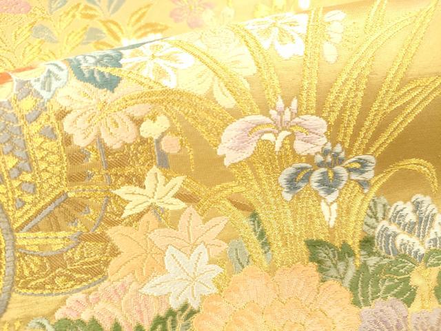 平和屋本店▼六通柄袋帯　唐織　花車都之詩　九百本金弐重織　正絹　逸品　DABI5056op