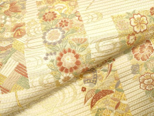 平和屋本店▼六通柄袋帯　唐織　扇子花文　宝尽くし　小袖間道織　本金箔　鈴乃屋扱い　正絹　逸品　DABI5057op