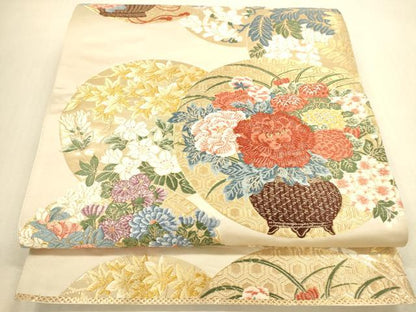 平和屋本店▼六通柄袋帯　唐織　飾花丸文　九百錦純金箔24K　正絹　逸品　DABI5060op