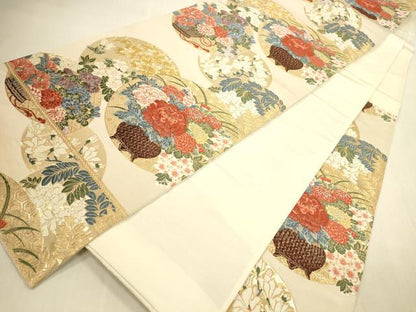 平和屋本店▼六通柄袋帯　唐織　飾花丸文　九百錦純金箔24K　正絹　逸品　DABI5060op