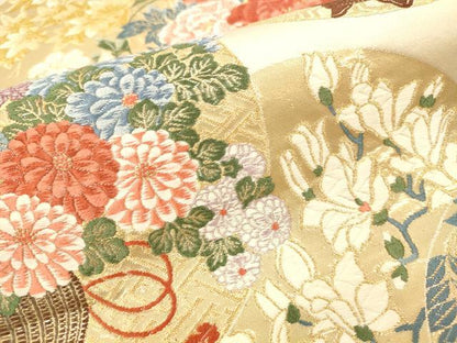 平和屋本店▼六通柄袋帯　唐織　飾花丸文　九百錦純金箔24K　正絹　逸品　DABI5060op