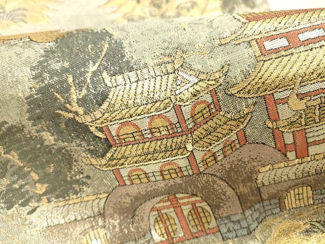 平和屋本店▼全通全景柄袋帯　渡橋人物風景文　プラチナ本金二重箔　正絹　逸品　DABI5061op