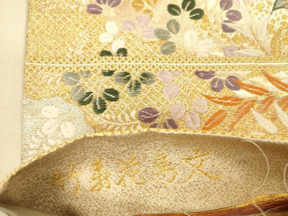 平和屋本店▼六通柄袋帯　唐織　竹寿花鳥文　九百本金弐重織　正絹　逸品　DABI5062op