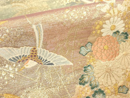 平和屋本店▼六通柄袋帯　唐織　竹寿花鳥文　九百本金弐重織　正絹　逸品　DABI5062op