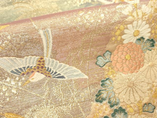 平和屋本店▼六通柄袋帯　唐織　竹寿花鳥文　九百本金弐重織　正絹　逸品　DABI5062op